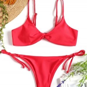 Red twist front bikini & side-tie cheeky bottom
